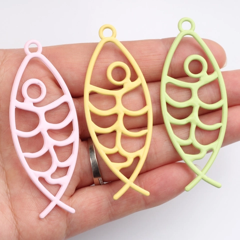 Minimalist Zinc Alloy Painted Colorful Hollow Fish Bone Pendant Charms For DIY Necklace Bracelet Jewelry Making Accessories