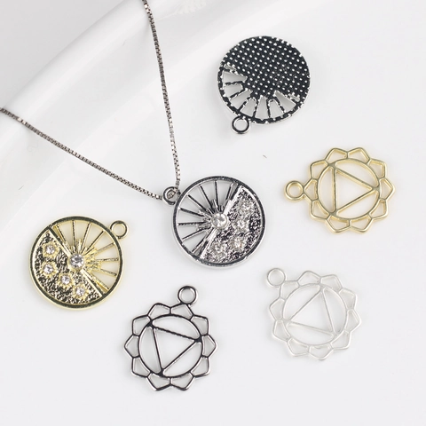 Alloy Hollow Flower Circle Pendants Rhinestone Mandala Sun Charms DIY Jewelry Making Accessories For Necklace Bracelet Earrings