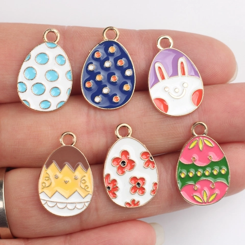 Easter Egg Shaped Zinc Alloy Enamel Charms For DIY Necklace Bracelet Jewelry Making Supplies Bunny Chick Pattern Pendants