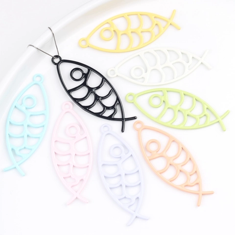 Minimalist Zinc Alloy Painted Colorful Hollow Fish Bone Pendant Charms For DIY Necklace Bracelet Jewelry Making Accessories