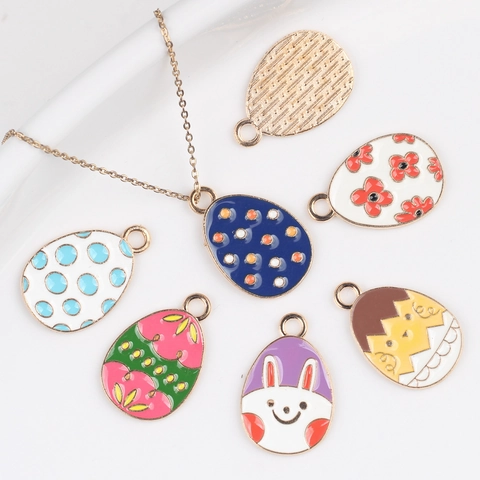 Easter Egg Shaped Zinc Alloy Enamel Charms For DIY Necklace Bracelet Jewelry Making Supplies Bunny Chick Pattern Pendants