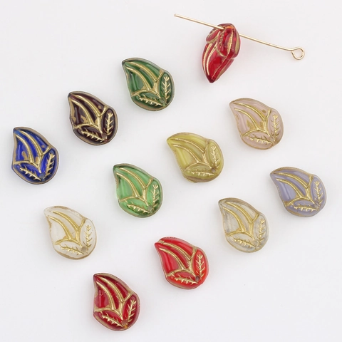 Handbemalte Gold Blattform Glas Lampenarbeit Perlen Tschechisches Glas Lose Perlen Für DIY Armband Haarnadel Schmuckherstellung Vintage Zubehör