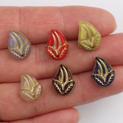 Handbemalte Gold Blattform Glas Lampenarbeit Perlen Tschechisches Glas Lose Perlen Für DIY Armband Haarnadel Schmuckherstellung Vintage Zubehör