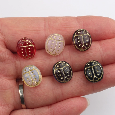 Vintage Czech Glass Ladybug Beads Hand Painted Gilded Beetle Spacer Beads For DIY Jewelry Making Ancient Style Hairpin