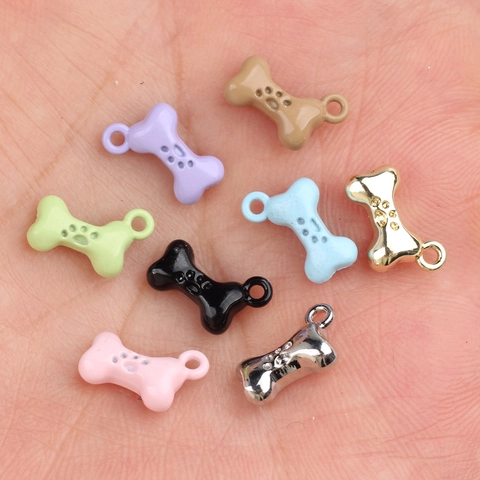 Cute Zinc Alloy Bone Shape Pendants With Paw Print Pattern Painted Enamel For DIY Jewelry Making Necklaces Bracelets
