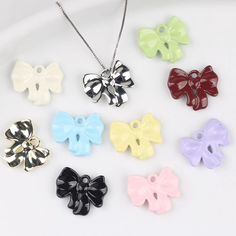 Simple Alloy Enameled Bow Pendant DIY Jewelry Accessory For Necklace Bracelet Making Colorful Sweet Women Girls Decor