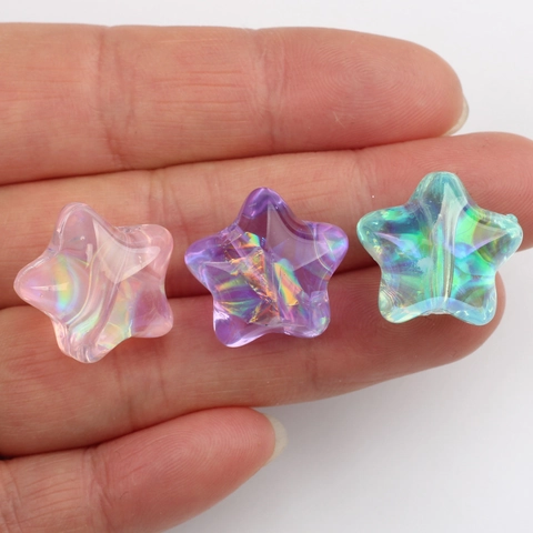 Iridescent Acrylic Pentagonal Star Beads For DIY Jewelry Making Colorful Aurora Star Shaped Loose Beads For Bracelet Keychain