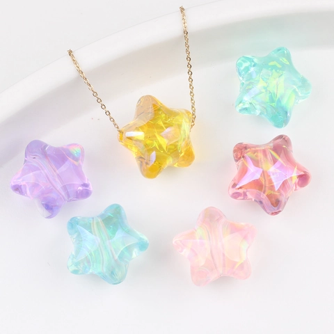 Iridescent Acrylic Pentagonal Star Beads For DIY Jewelry Making Colorful Aurora Star Shaped Loose Beads For Bracelet Keychain