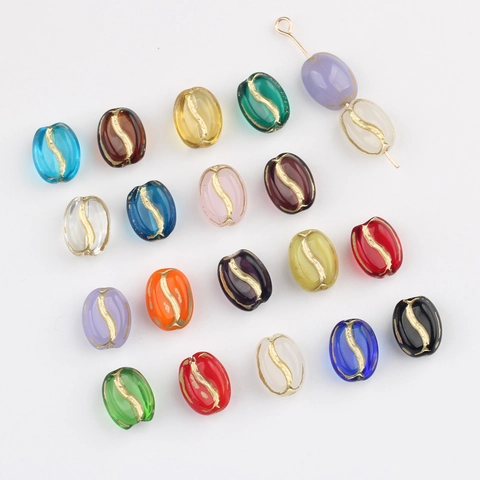 Czech Glass Coffee Bean Shaped Loose Beads Oval Gilded Retro Transparent Lampwork Spacer Beads For DIY Jewelry Making Accessories