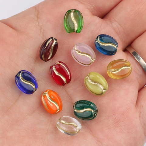 Czech Glass Coffee Bean Shaped Loose Beads Oval Gilded Retro Transparent Lampwork Spacer Beads For DIY Jewelry Making Accessories
