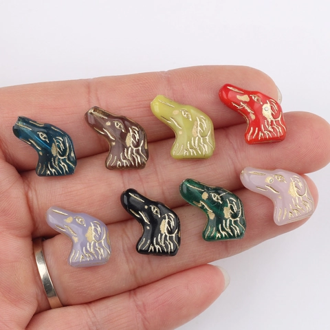 Perline di Vetro a Testa di Cane Vintage con Linee Dorate Perline Sfuse a Forma di Animale per Creazione di Gioielli DIY