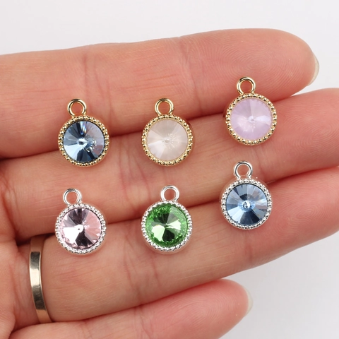 Alloy Rhinestone Round Charm Pendants For DIY Jewelry Making Necklaces Bracelets Findings Gold Silver Plated Beaded Edge Hammered Back Charms