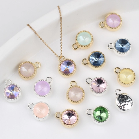 Alloy Rhinestone Round Charm Pendants For DIY Jewelry Making Necklaces Bracelets Findings Gold Silver Plated Beaded Edge Hammered Back Charms