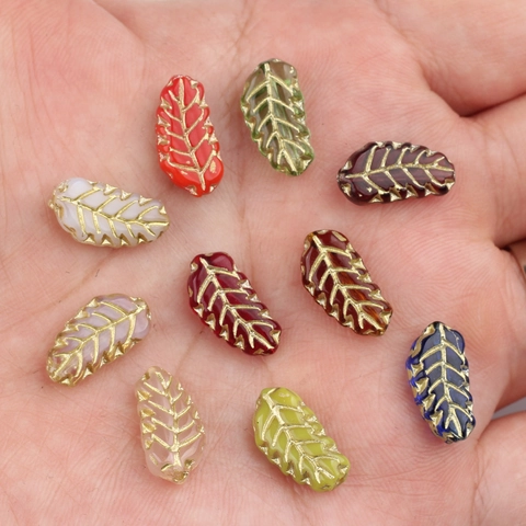 Vintage Czech Glass Beads Gilded Double Sided Curved Leaf Beads For DIY Handmade Bracelet Hairpin Jewelry Making Accessories