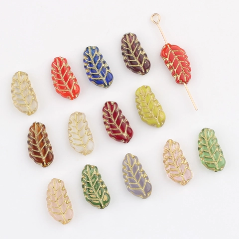 Vintage Czech Glass Beads Gilded Double Sided Curved Leaf Beads For DIY Handmade Bracelet Hairpin Jewelry Making Accessories