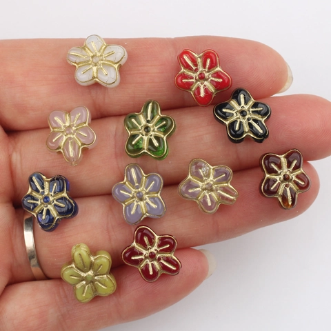 Tschechische Glasperlen Blumenform Doppelseitig Goldbemalt Fünfblättrige Lampwork-Perlen Für DIY Schmuckherstellung Armband Zubehör