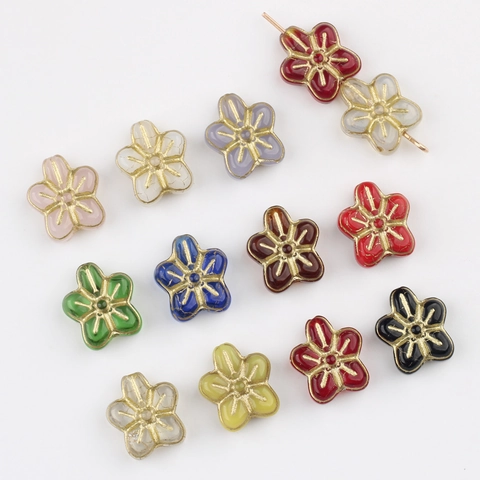 Tschechische Glasperlen Blumenform Doppelseitig Goldbemalt Fünfblättrige Lampwork-Perlen Für DIY Schmuckherstellung Armband Zubehör