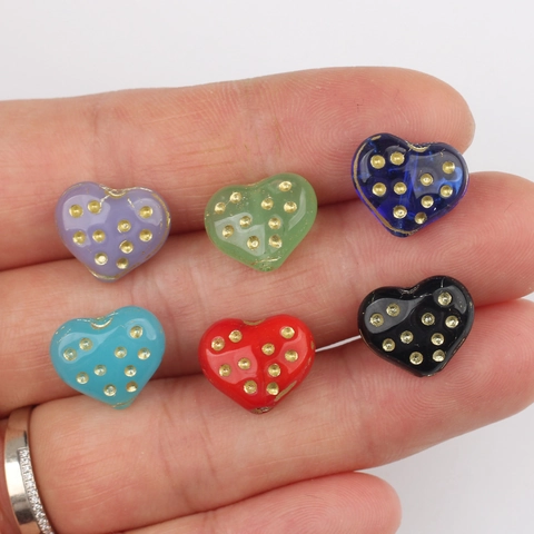 Perle in Vetro Ceco a Forma di Cuore Con Pois Dorati Perline Sfuse Retro per Fai da Te Creazione Gioielli Accessori Forcina