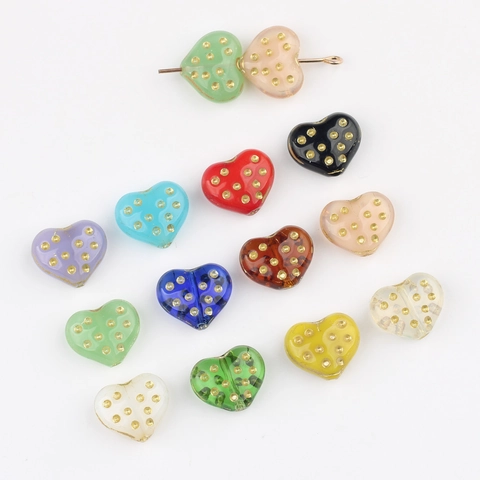 Perle in Vetro Ceco a Forma di Cuore Con Pois Dorati Perline Sfuse Retro per Fai da Te Creazione Gioielli Accessori Forcina