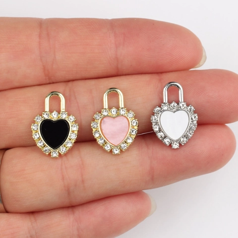 Heart Lock Shaped Zinc Alloy Rhinestone Drip Oil Enamel Pendant DIY Jewelry Accessory For Necklace Bracelet Earring Making Women