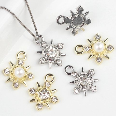 Colgante de Copo de Nieve de Aleación para Creación de Joyería DIY Circonia Perla Artificial Strass Estrella