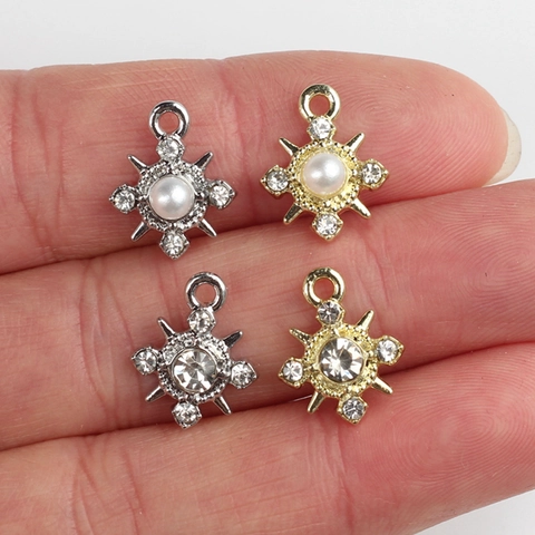 Colgante de Copo de Nieve de Aleación para Creación de Joyería DIY Circonia Perla Artificial Strass Estrella