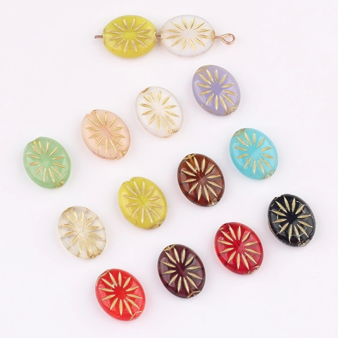 Oval Glass Beads With Hand Painted Gold Fireworks Pattern DIY Jewelry Making For Bracelet Hairpin Accessory Retro Style