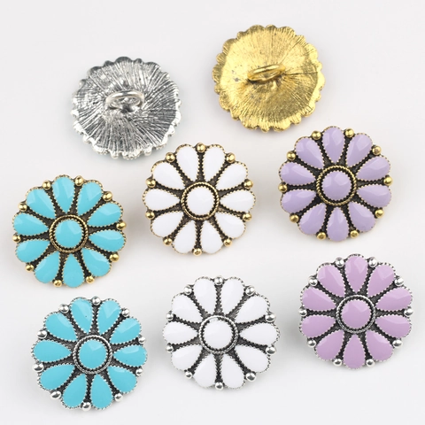 Vintage Alloy Daisy Flower Shank Buttons For DIY Jewelry Making Enamel Decorative Floral Buttons For Clothing Hair Accessories Components