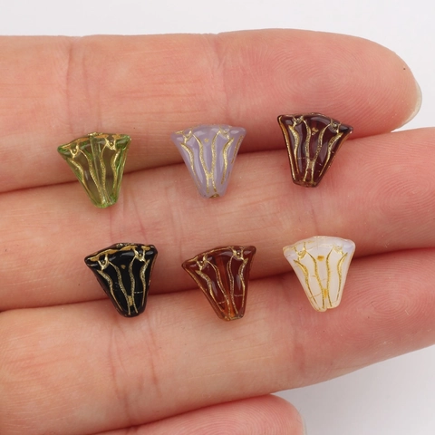 Vintage Czech Glass Flower Beads Hand-painted Gold Gilded Floral Loose Beads For DIY Jewelry Making Bracelet Hairpin Material