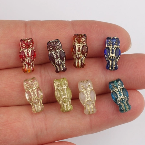 Vintage Czech Glass Owl Beads Double Sided Gilded 3D Owl Loose Beads For DIY Handmade Bracelet Hairpin Craft Accessories