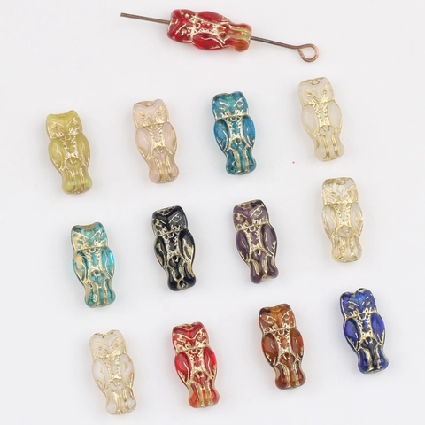 Vintage Czech Glass Owl Beads Double Sided Gilded 3D Owl Loose Beads For DIY Handmade Bracelet Hairpin Craft Accessories