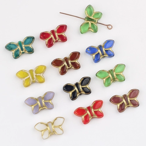 Perles Papillon en Verre Tchèque Rétro Bord Doré Perles en Vrac pour Création de Bijoux DIY Bracelet Collier Accessoires Artisanaux