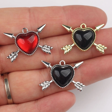 Cupid Arrow Through Heart Pendant Alloy Resin Inlaid Charms For DIY Necklace Bracelet Making Valentine Romantic Accessory