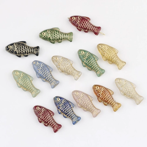 Tschechische Gläserne Handbemalte Vergoldete Kleine Fisch Perlen Fischform Lose Perlen Für DIY Schmuckherstellung Zubehör