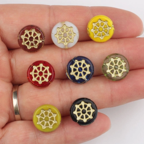 Retro Czech Glass Gold Gilt Spiderweb Pattern Round Flat Loose Beads For DIY Jewelry Making Bracelet Hairpin Accessories