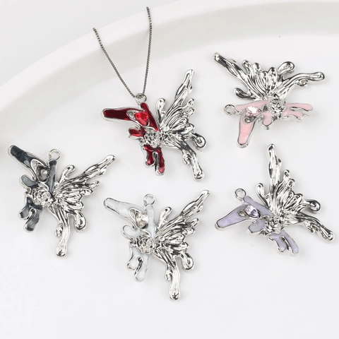 Liquid Metal Alloy Butterfly Pendant With Enamel Rose Heart Zircon DIY Jewelry Making Charms For Necklace Bracelet Earrings