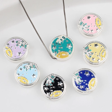 Vintage Zinc Alloy Astronaut Spacer Beads Colorful Enamel Drip Oil Round Beads For DIY Jewelry Making Necklace Bracelet Accessory