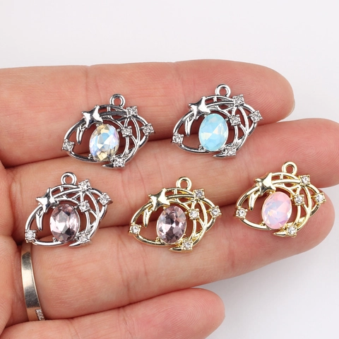 Alloy Rhinestone Starry Sky Pendants For DIY Necklace Bracelet Earrings Accessories Star Moon Celestial Jewelry Findings