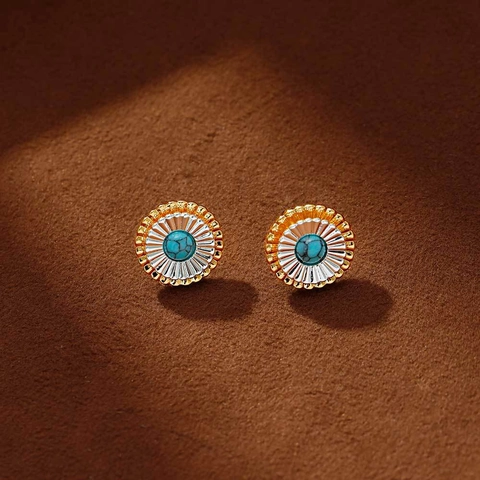 Boucles d'Oreilles Clous Rondes en Cuivre Vintage Bohème Avec Tige en Argent Sterling 925 Or Argent Turquoise Artificielle