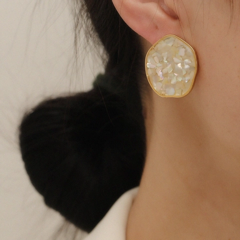 Pendientes de Botón Geométricos Irregulares Con Poste de Plata de Ley 925 Aleación Concha Joyería de Moda Para Mujer