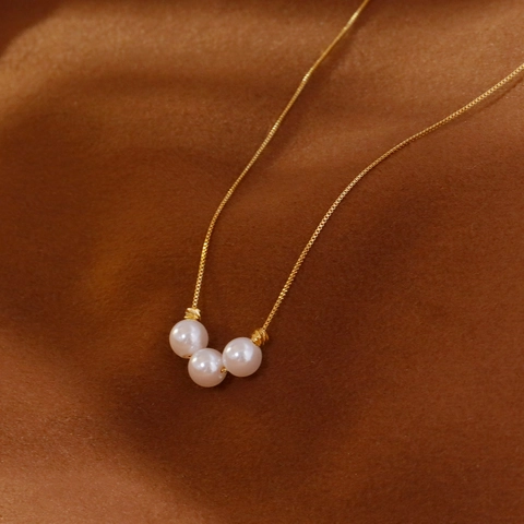 Collar con Colgante de Cobre y Perla Artificial Minimalista para Mujer Cadena de Caja Chapada en Oro 18K Rosa Elegante Choker