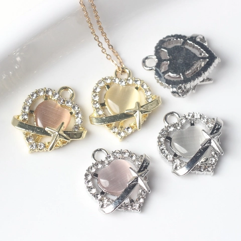 Simple Alloy Zirconia Heart Pendant Only (Without Chain) With Synthetic Opal Rhinestone DIY Necklace Bracelet Making Jewelry Accessory