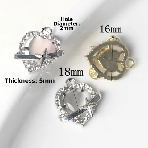 Simple Alloy Zirconia Heart Pendant Only (Without Chain) With Synthetic Opal Rhinestone DIY Necklace Bracelet Making Jewelry Accessory