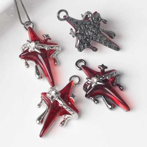 Y2K Gothic Molten Metal Star Cross Pendant For DIY Jewelry Making Alloy Resin Rhinestone Charms For Necklace Bracelet Women