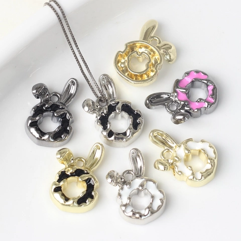 Cartoon Rabbit Donut Alloy Charms Enamel Drip Oil Animal Pendant For DIY Necklace Bracelet Jewelry Making Accessories