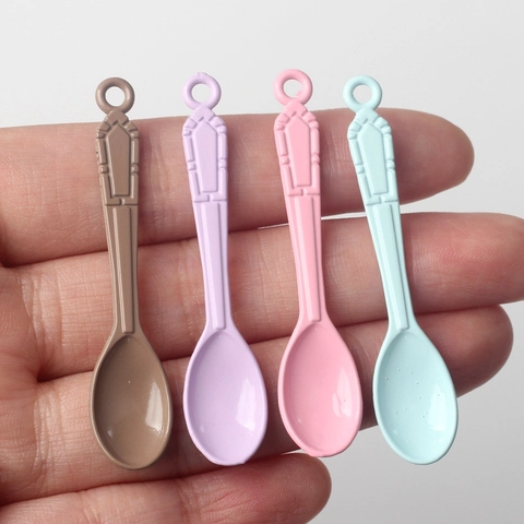 Simple Alloy Colorful Painted Spoon Pendant DIY Necklace Bracelet Jewelry Findings Small Mini Spoon Charms With Hanging Hole