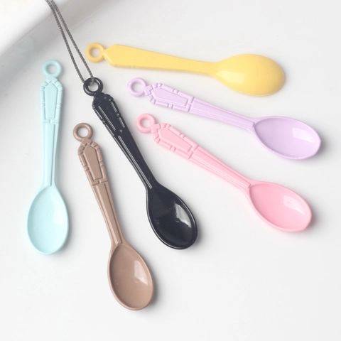 Simple Alloy Colorful Painted Spoon Pendant DIY Necklace Bracelet Jewelry Findings Small Mini Spoon Charms With Hanging Hole