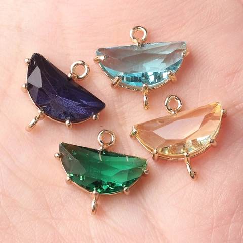 Alloy Rhinestone Fan Shaped Connector Pendant For DIY Jewelry Making Gold Plated Multi Faceted Synthetic Stone Pendant Charm Accessories