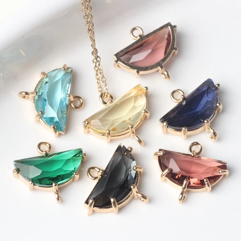 Alloy Rhinestone Fan Shaped Connector Pendant For DIY Jewelry Making Gold Plated Multi Faceted Synthetic Stone Pendant Charm Accessories