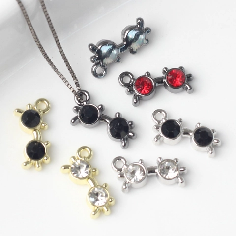 Simple Alloy Glasses Shaped Pendant With Inlaid Zircon Rhinestone DIY Bracelet Necklace Accessory Fashion Jewelry Findings